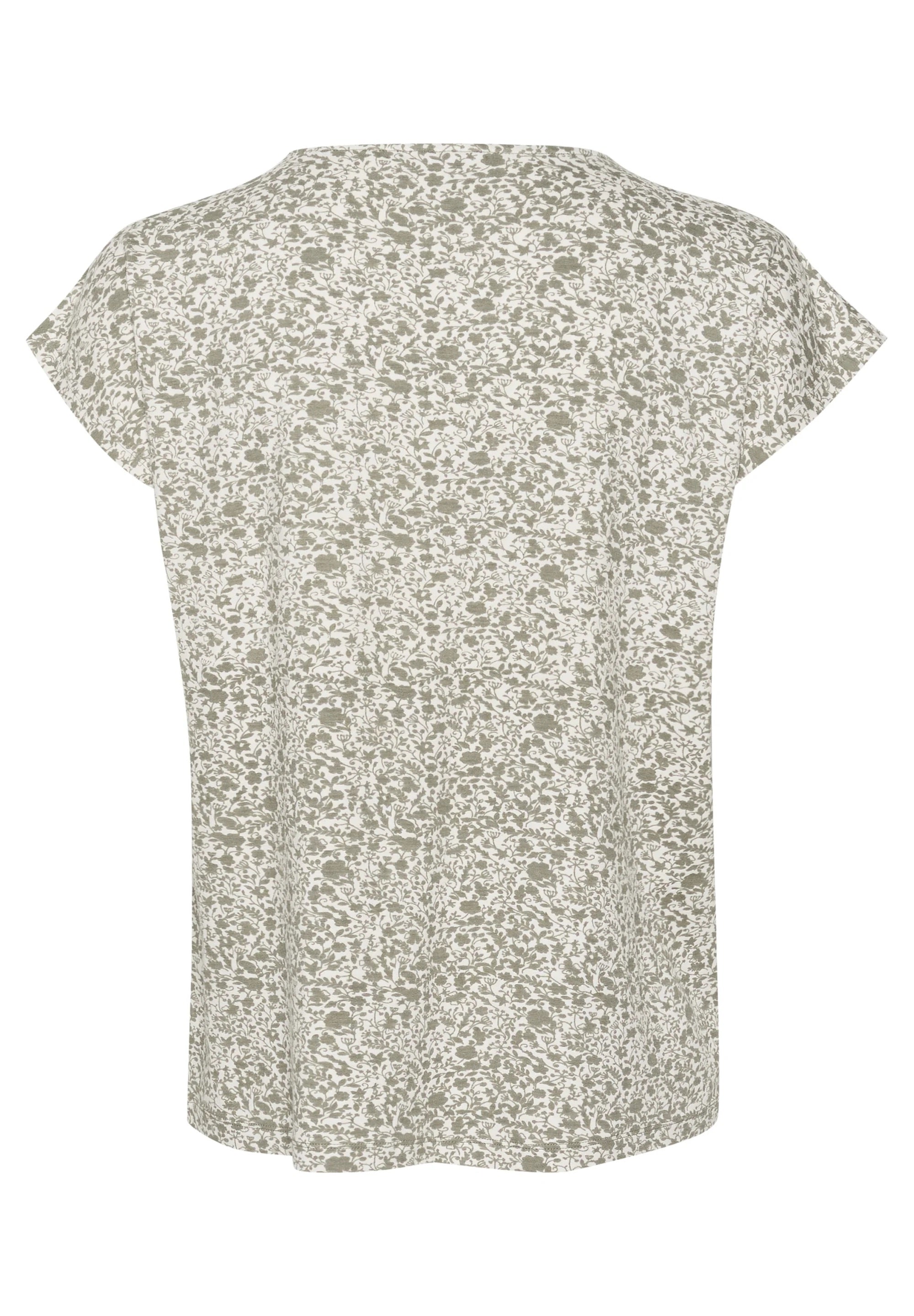 Kaffe KAmille Cream Sage Green Floral Print V-Neck T-Shirt – Cap Sleeves Relaxed Fit | Women
