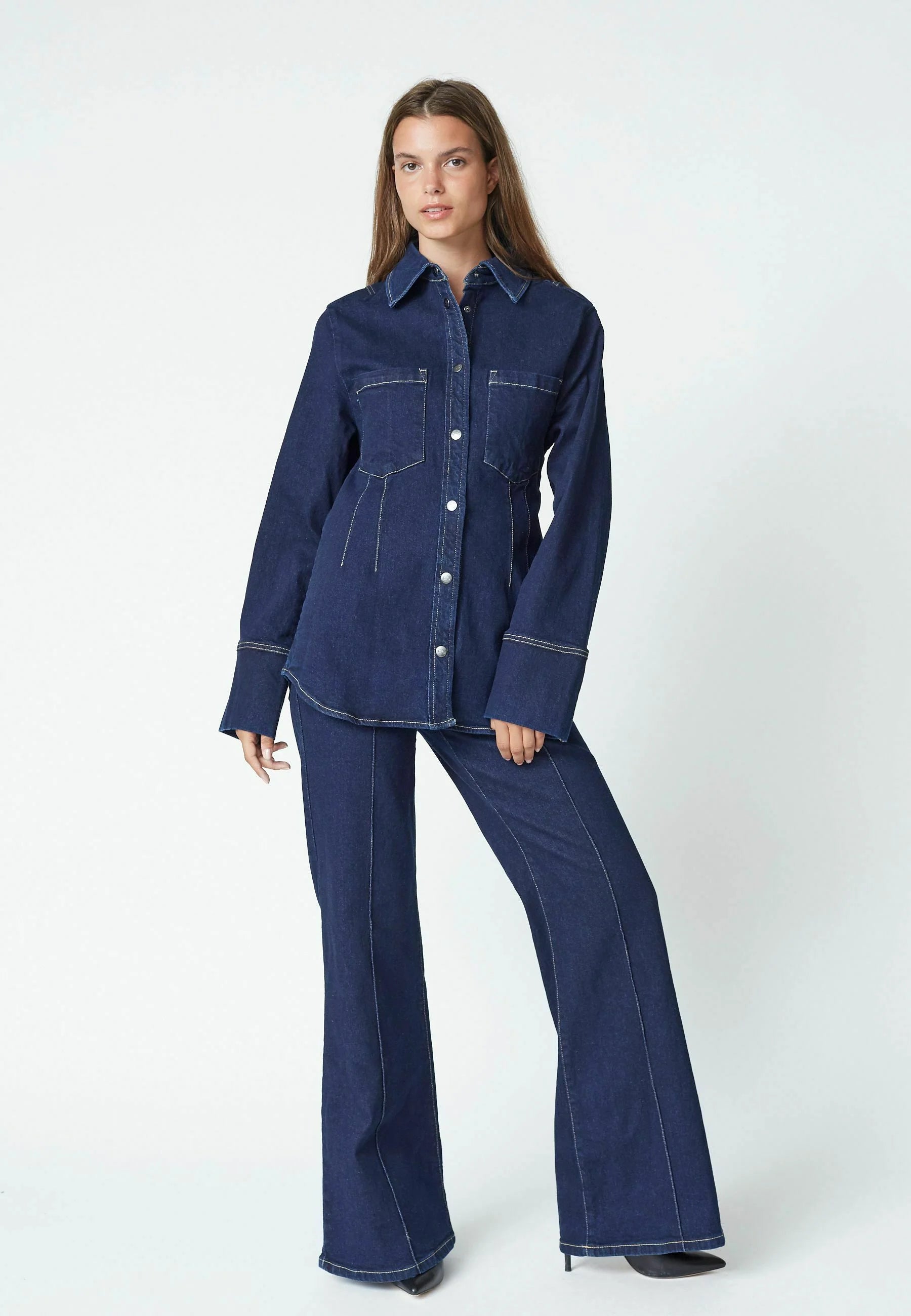 Co'couture Theo CC jeans met wijde uitlopende pijpen – donkere denim