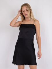 Neo Noir Clara Black Heavy Sateen Slip Mini Dress – Crystal Straps | Women's Designer Outlet