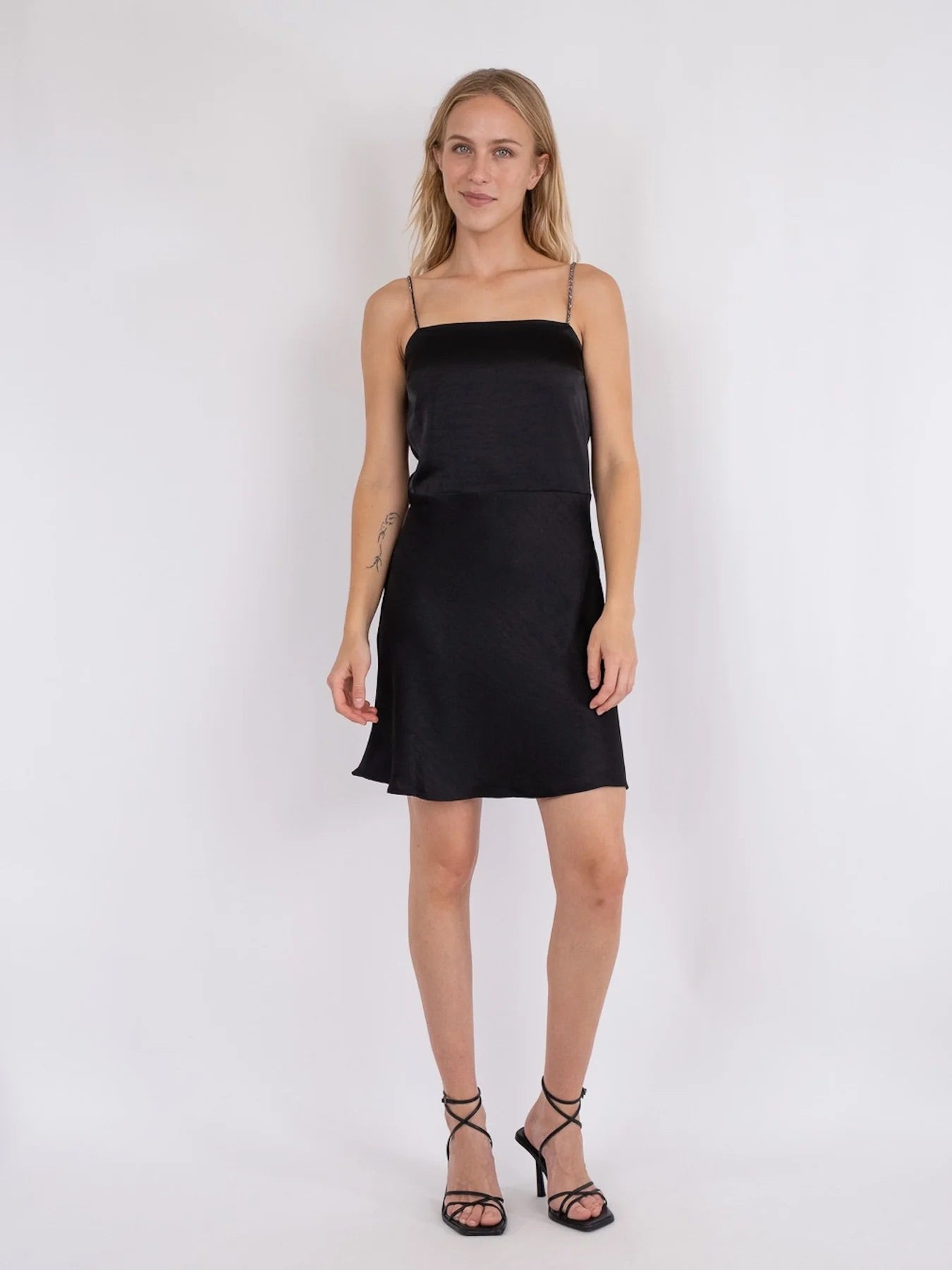 Neo Noir Clara Black Heavy Sateen Slip Mini Dress – Crystal Straps | Women's Designer Outlet