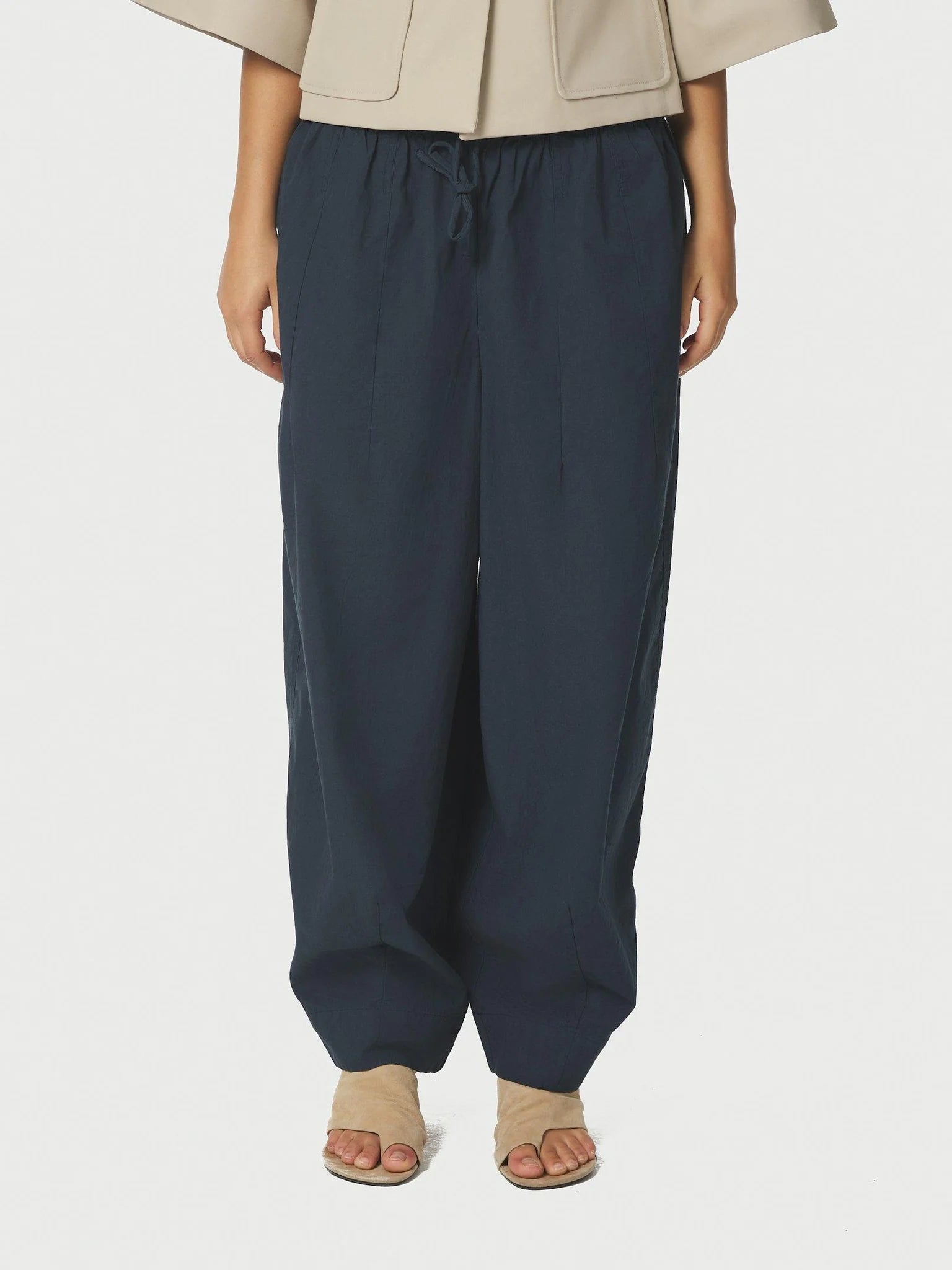 Neo Noir Prina C Navy Poplin Balloon Trousers – Elasticated Drawstring Waist | Women