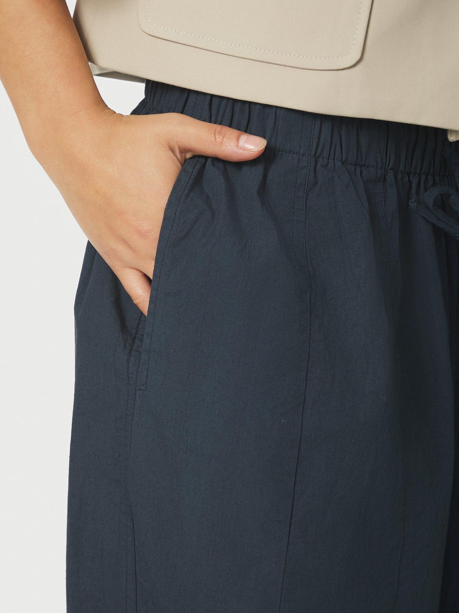 Neo Noir Prina C Navy Poplin Balloon Trousers – Elasticated Drawstring Waist | Women