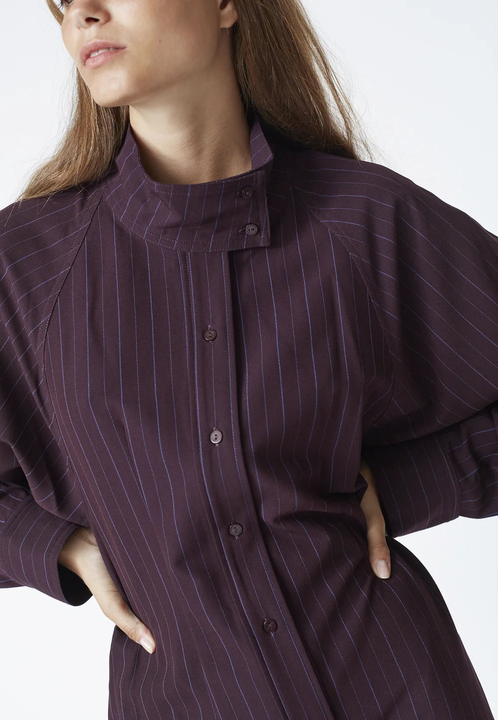 Co'couture Trinny CC gestreepte midijurk met vleermuismouwen – pruimpaars