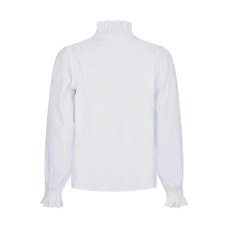 Neo Noir Briele White Ruffle Collar Blouse – Smocked Cuffs Balloon Sleeves | Women