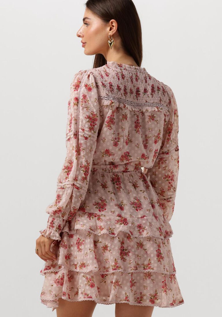 Neo Noir Ada Dreamy Rose Pink Floral Chiffon Mini Dress – Lace Trim Tiered Skirt | Women