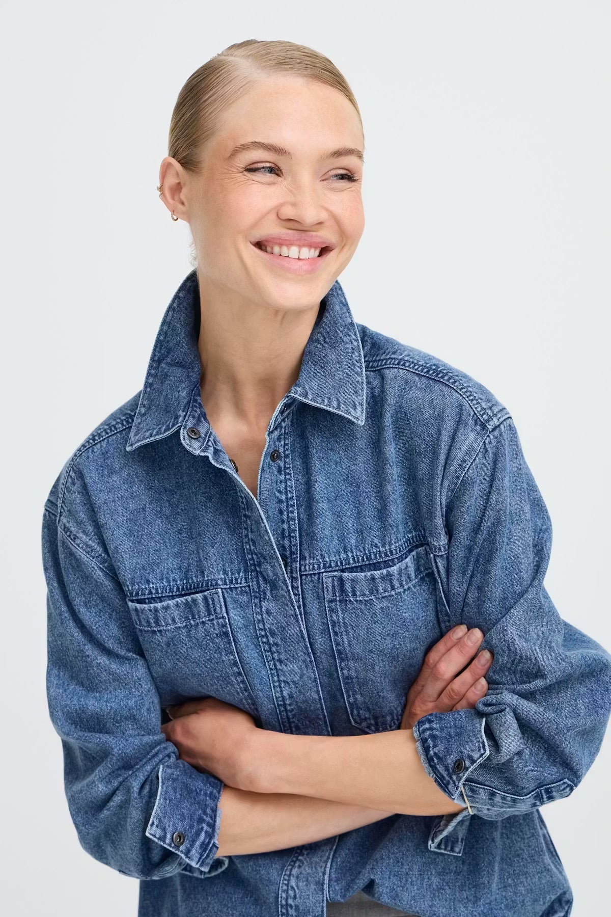 b.young Bykapuca Oversized Denim Shirt - Medium Blue