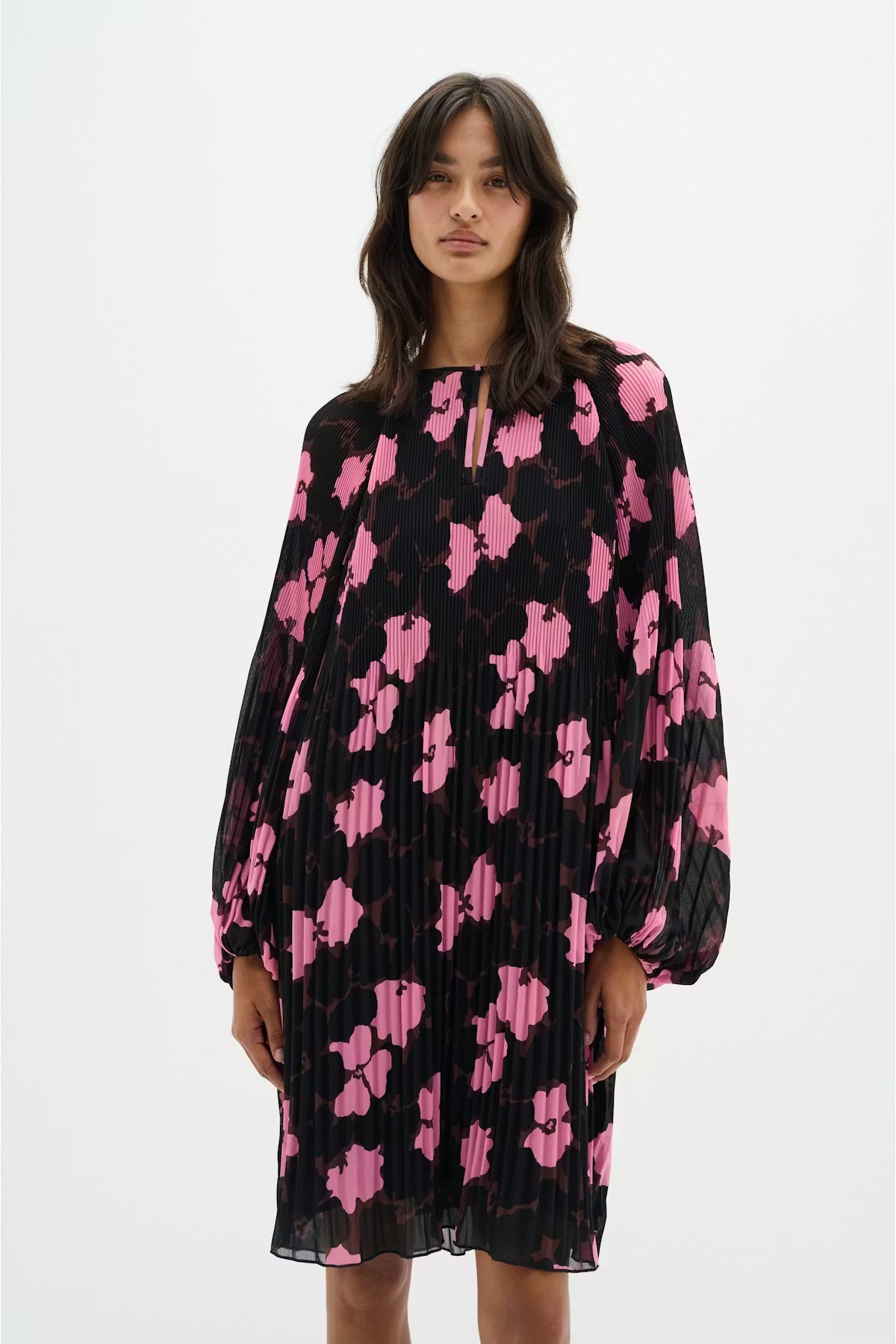 InWear MendraIW Short Dress - Pink Floral Print Pleated Dress