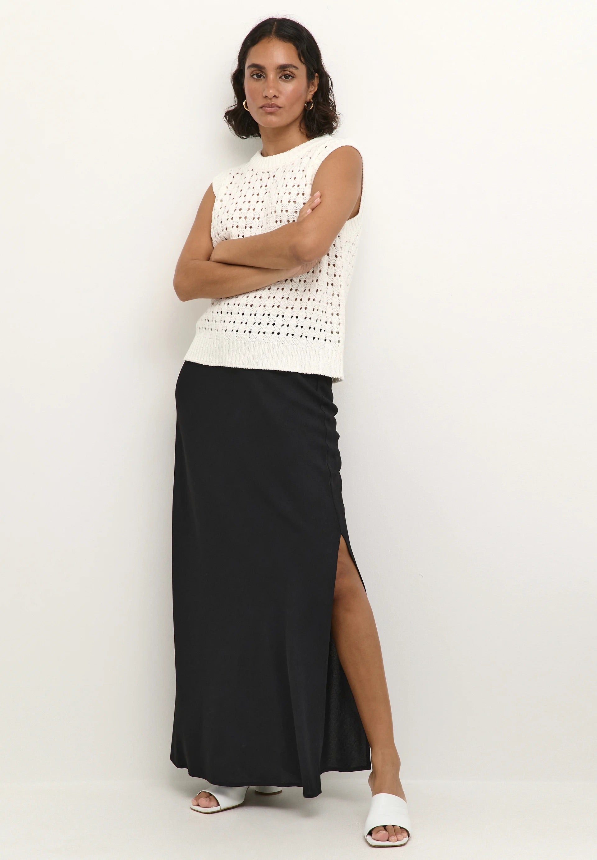 Kaffe Kasilja Black Maxi Skirt – Side Slit | Women's Designer Outlet