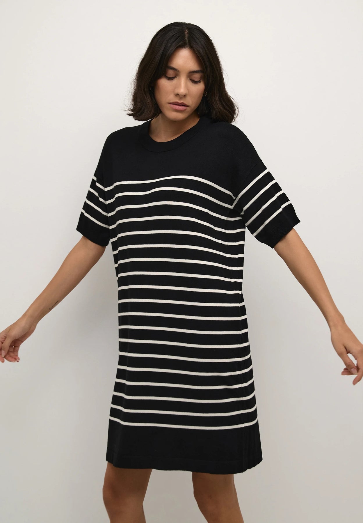 Kaffe Kalizza Black & White Stripe Knit Mini Dress – Short Sleeve | Women