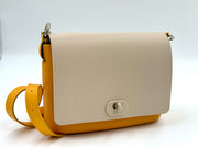 O bag pocket crossbody – lemon yellow body, off-white lid, twist lock