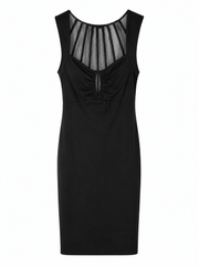 Zwarte mouwloze aansluitende Marciano by Guess midi-jurk met meshpanelen.