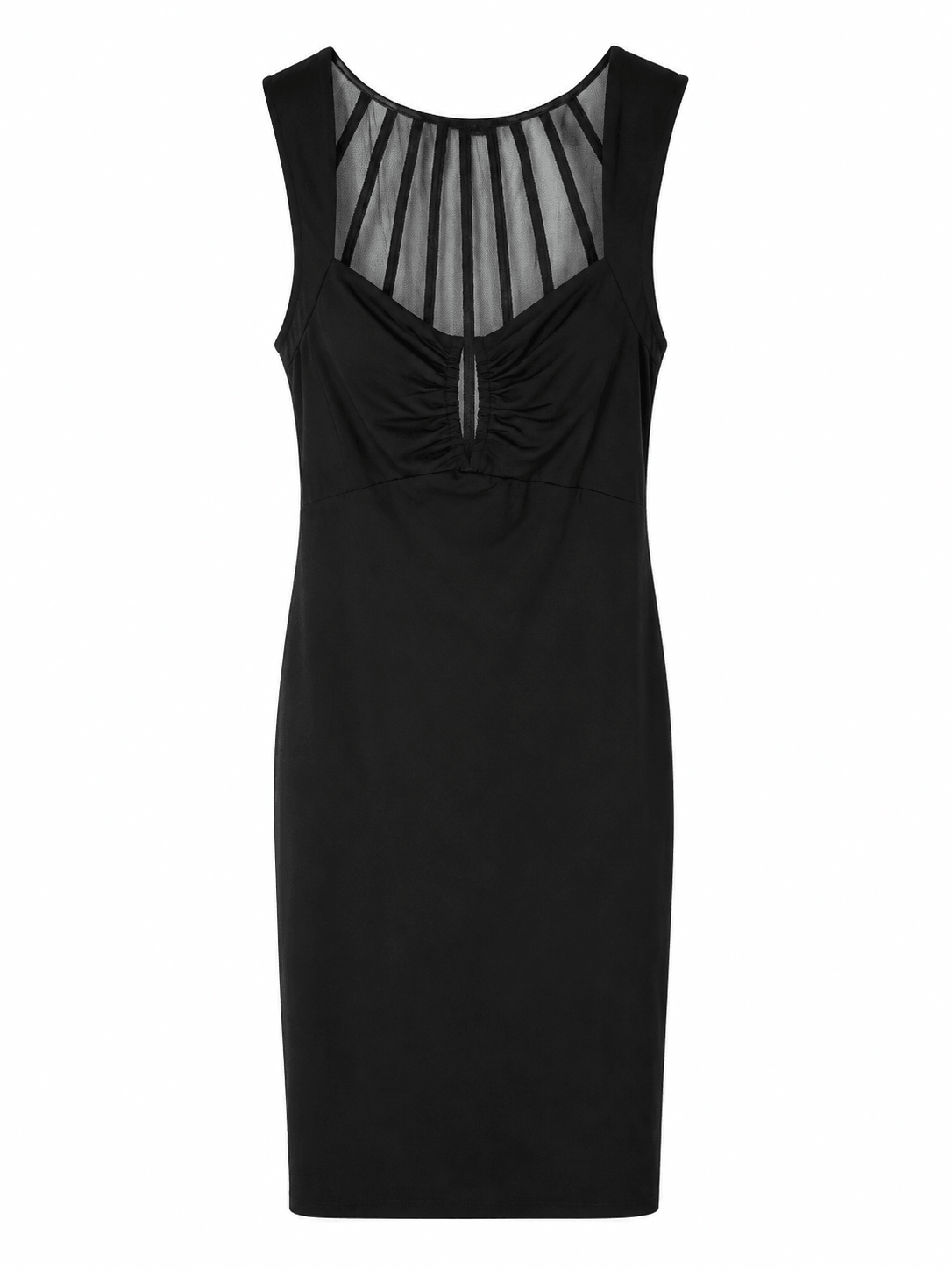Zwarte mouwloze aansluitende Marciano by Guess midi-jurk met meshpanelen.