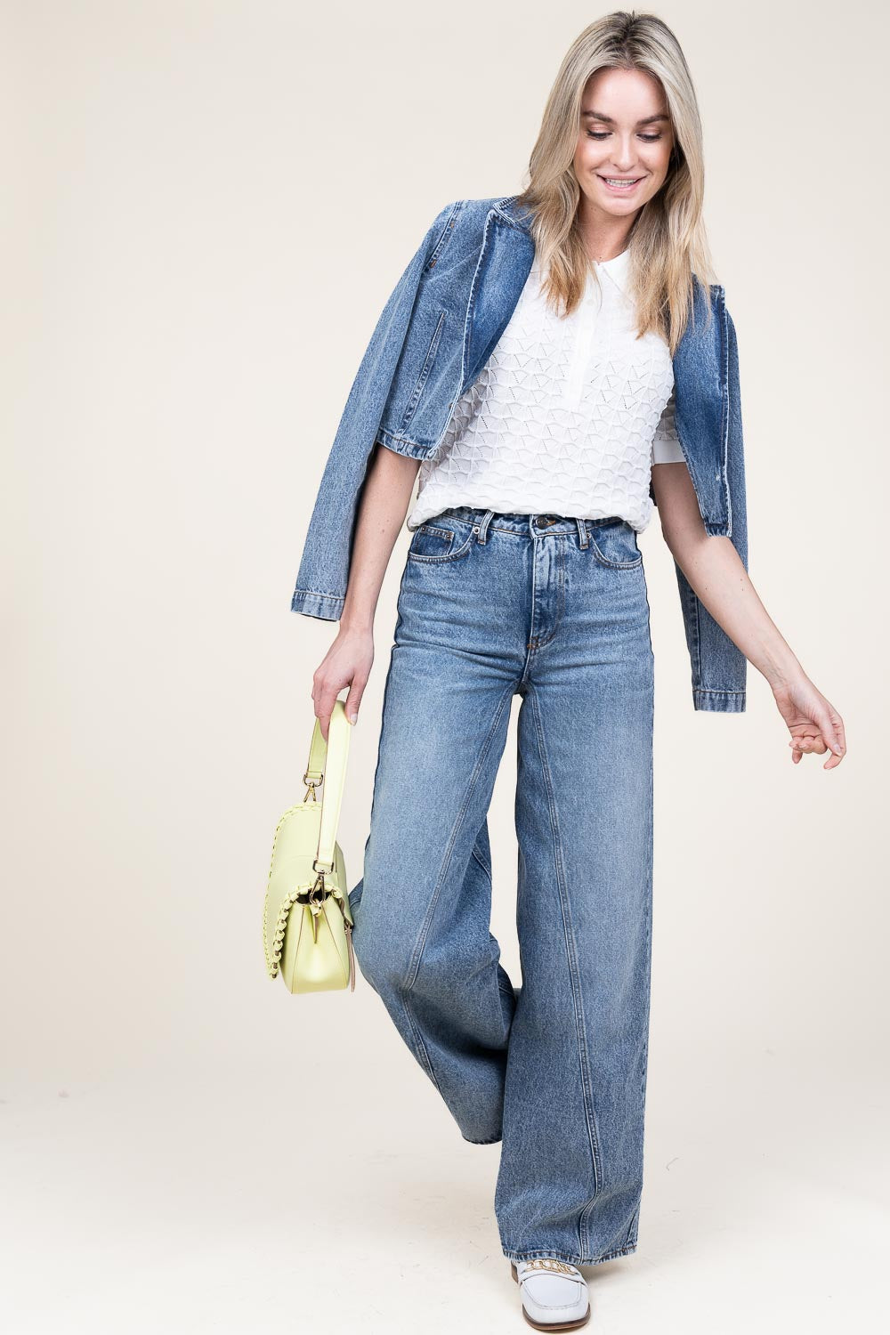 Co'couture Vika jeans zonder stretch met wijde pijpen – blauw