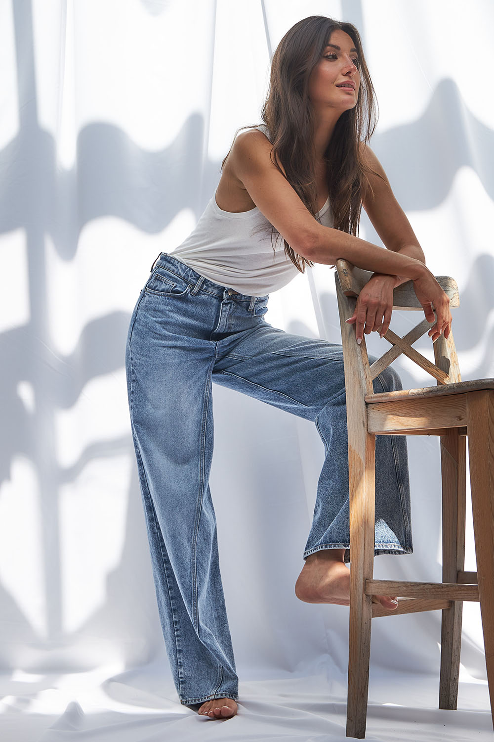 Co'couture Vika jeans zonder stretch met wijde pijpen – blauw