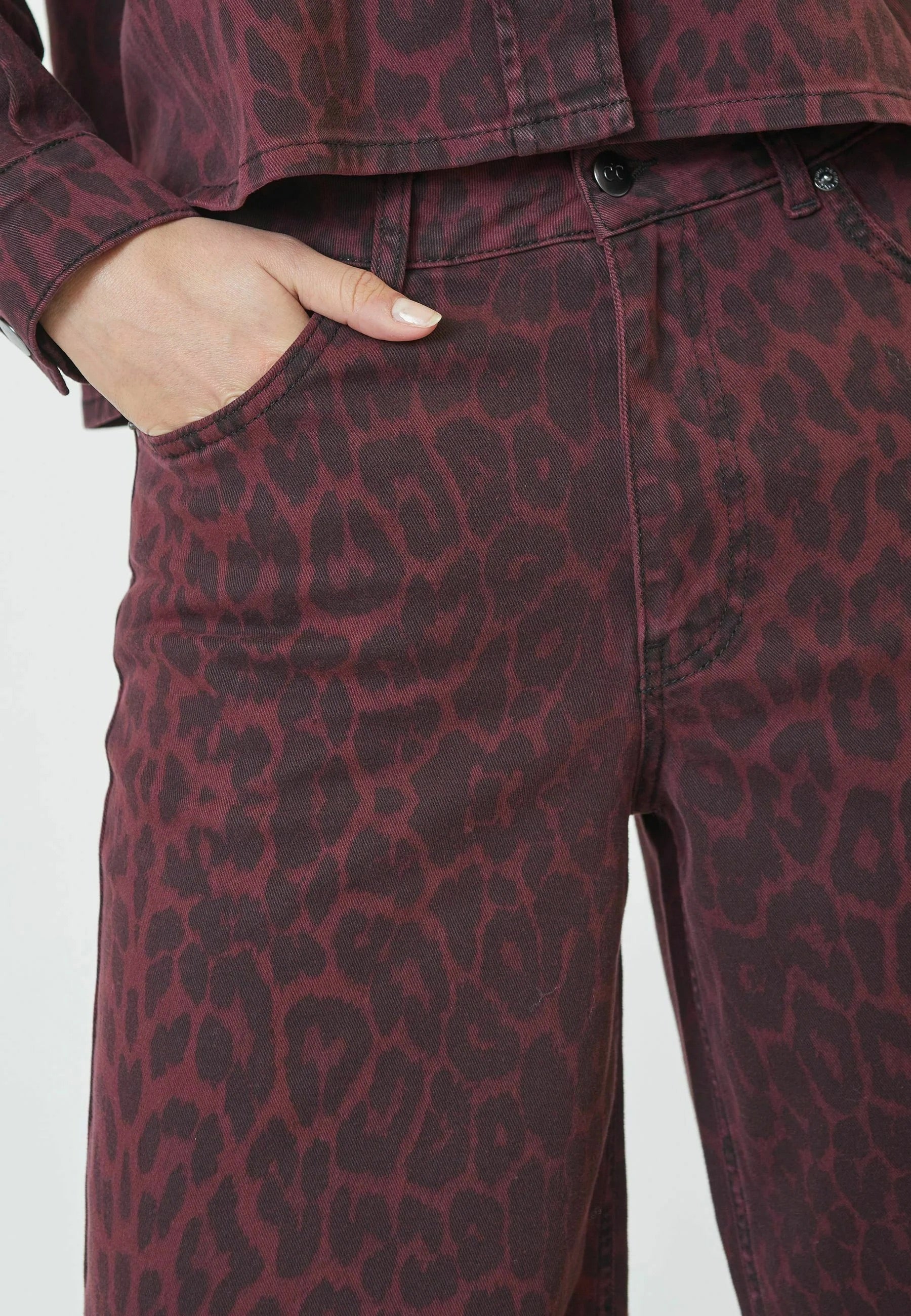 Co'couture Leocc jeans met dierenprint en wijde pijpen – zwart