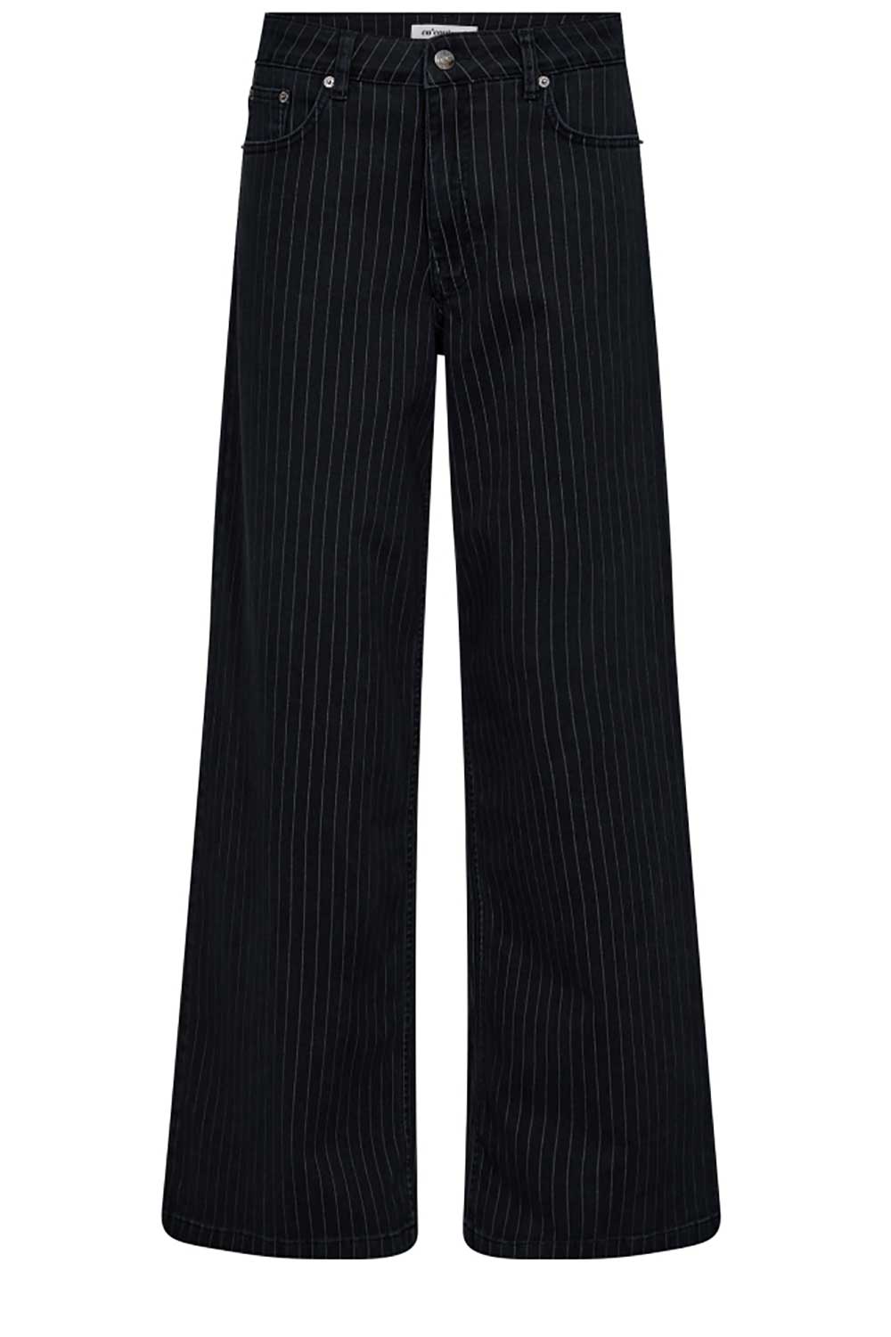 Co'couture Pin jeans met krijtstreep en wijde pijpen – zwart