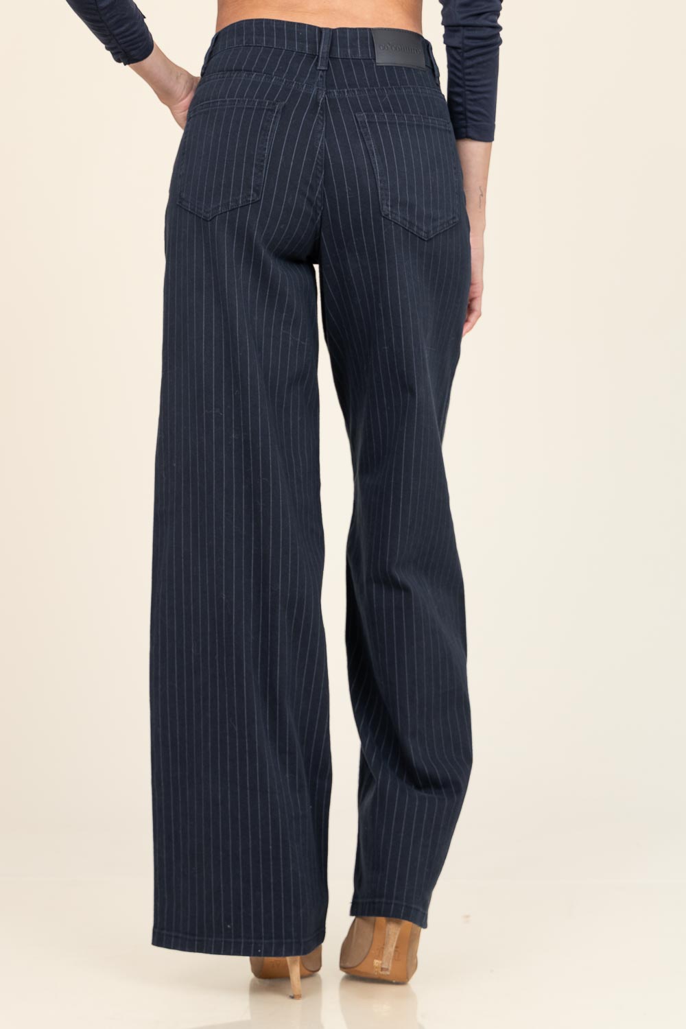Co'couture Pin jeans met krijtstreep en wijde pijpen – zwart
