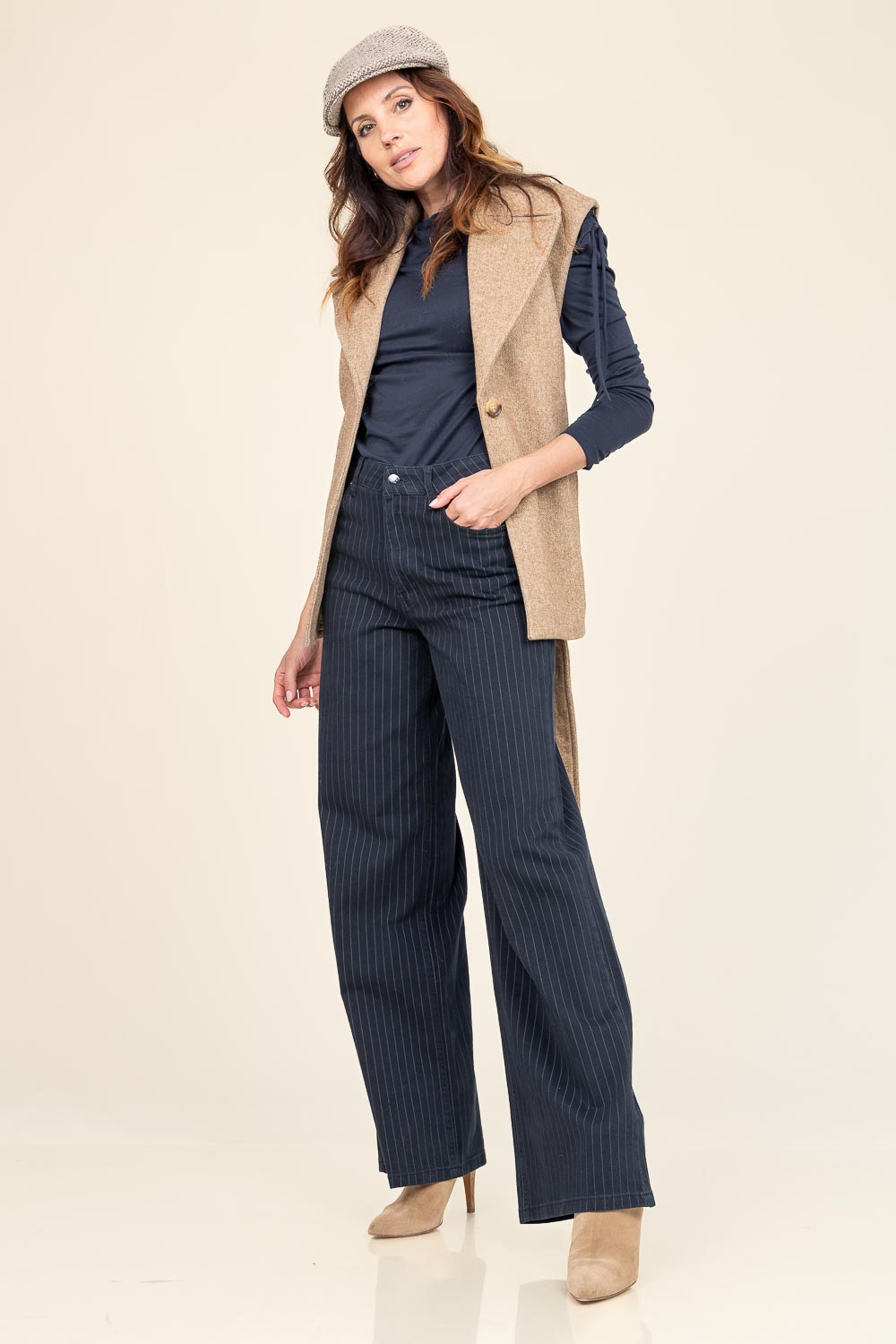 Co'couture Pin jeans met krijtstreep en wijde pijpen – zwart