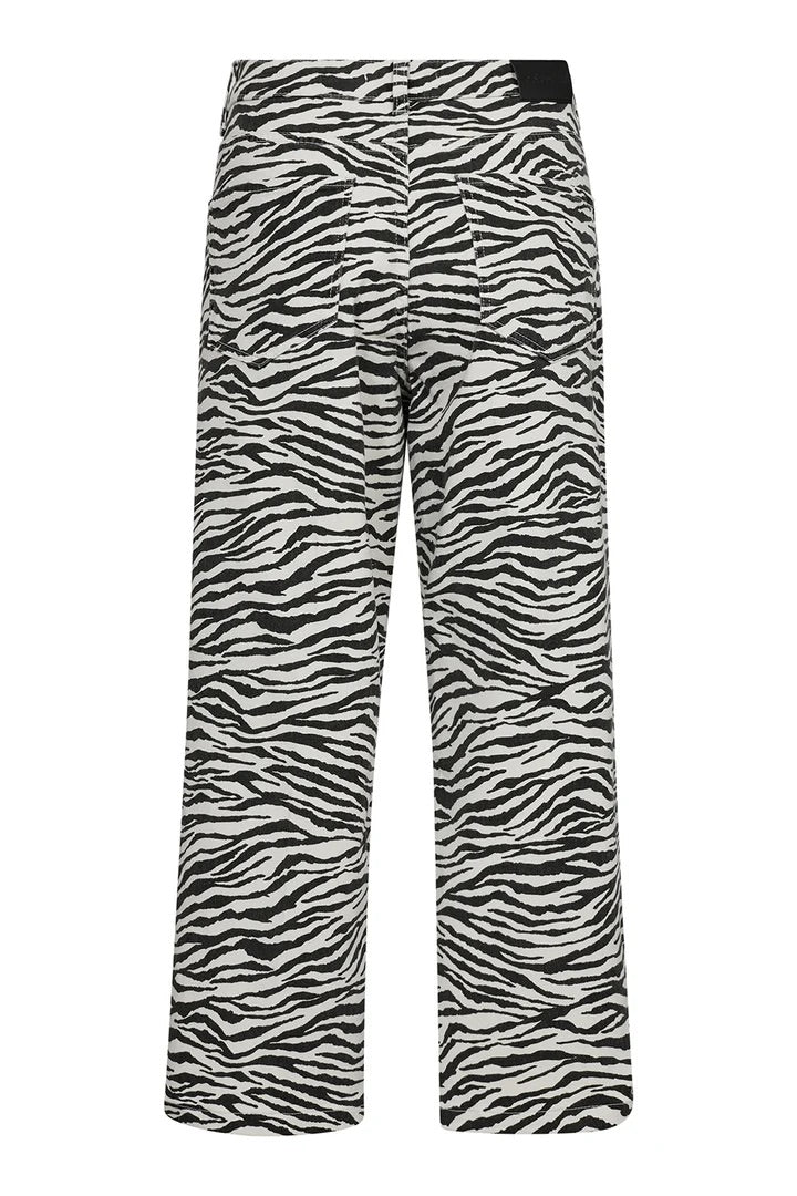 Co'couture Zion broek op cropped lengte met zebraprint – gebroken wit en zwart