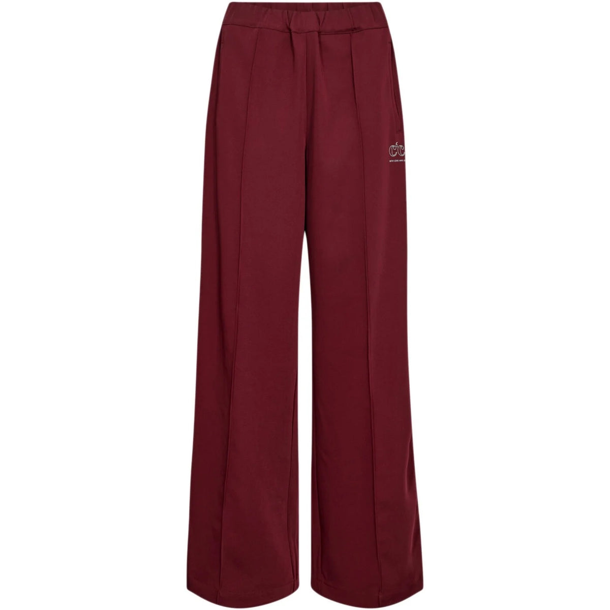 Co'couture Amina broek met persplooi en wijde pijpen – bordeauxrood