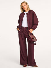 Co'couture Luna geweven broek met wijde pijpen – aubergine