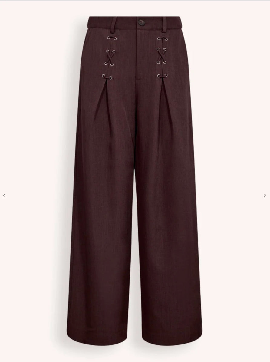 Co'couture Luna geweven broek met wijde pijpen – aubergine