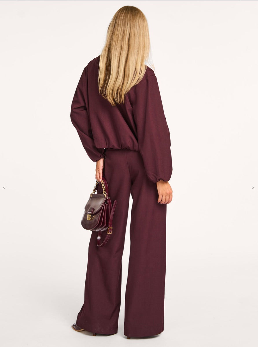 Co'couture Luna geweven broek met wijde pijpen – aubergine