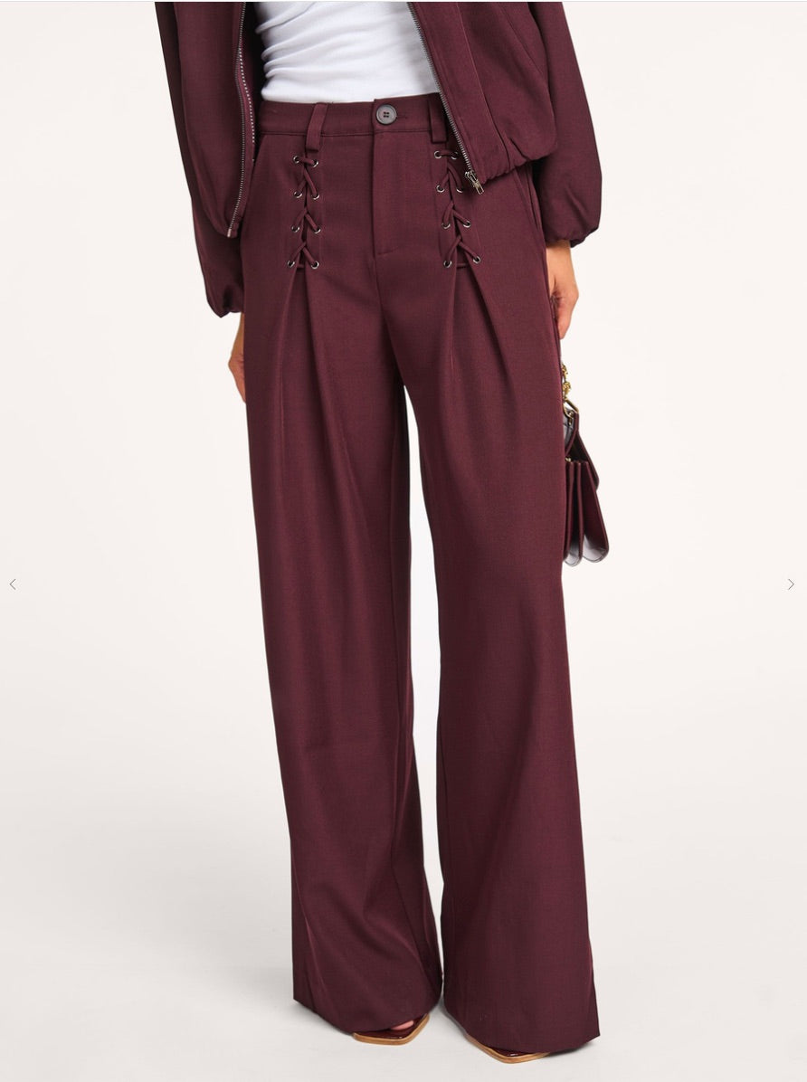 Co'couture Luna geweven broek met wijde pijpen – aubergine