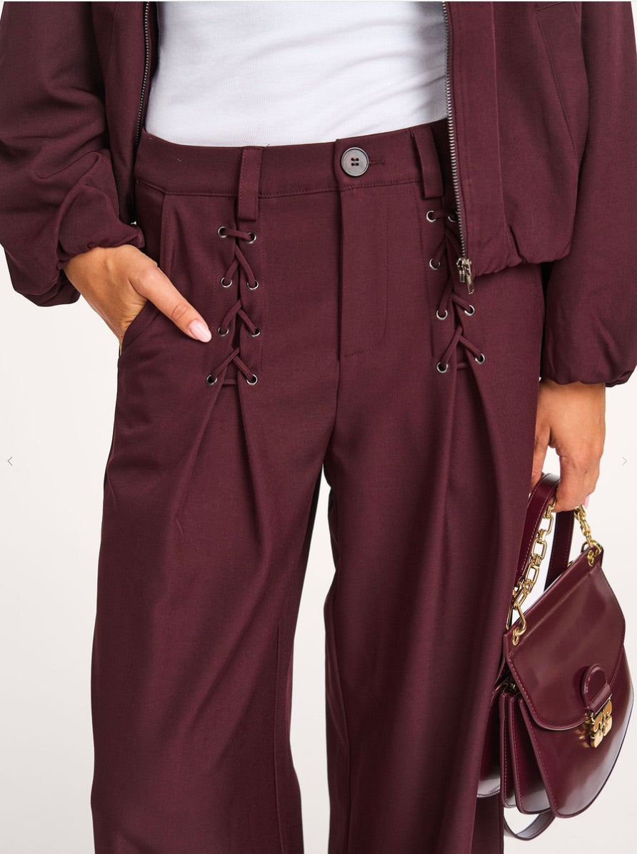Co'couture Luna geweven broek met wijde pijpen – aubergine