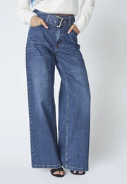 Co'couture Rumi CC jeans met riem en wijde pijpen – donkere denim