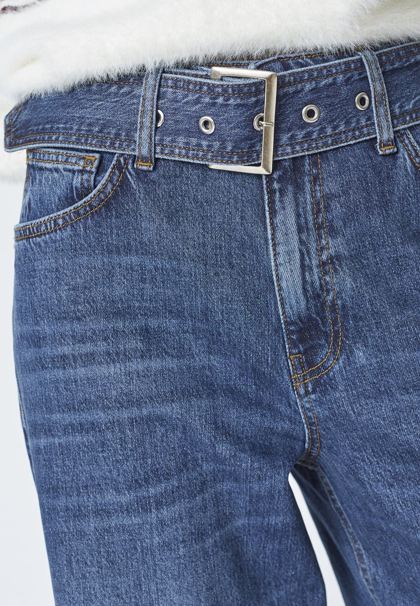 Co'couture Rumi CC jeans met riem en wijde pijpen – donkere denim