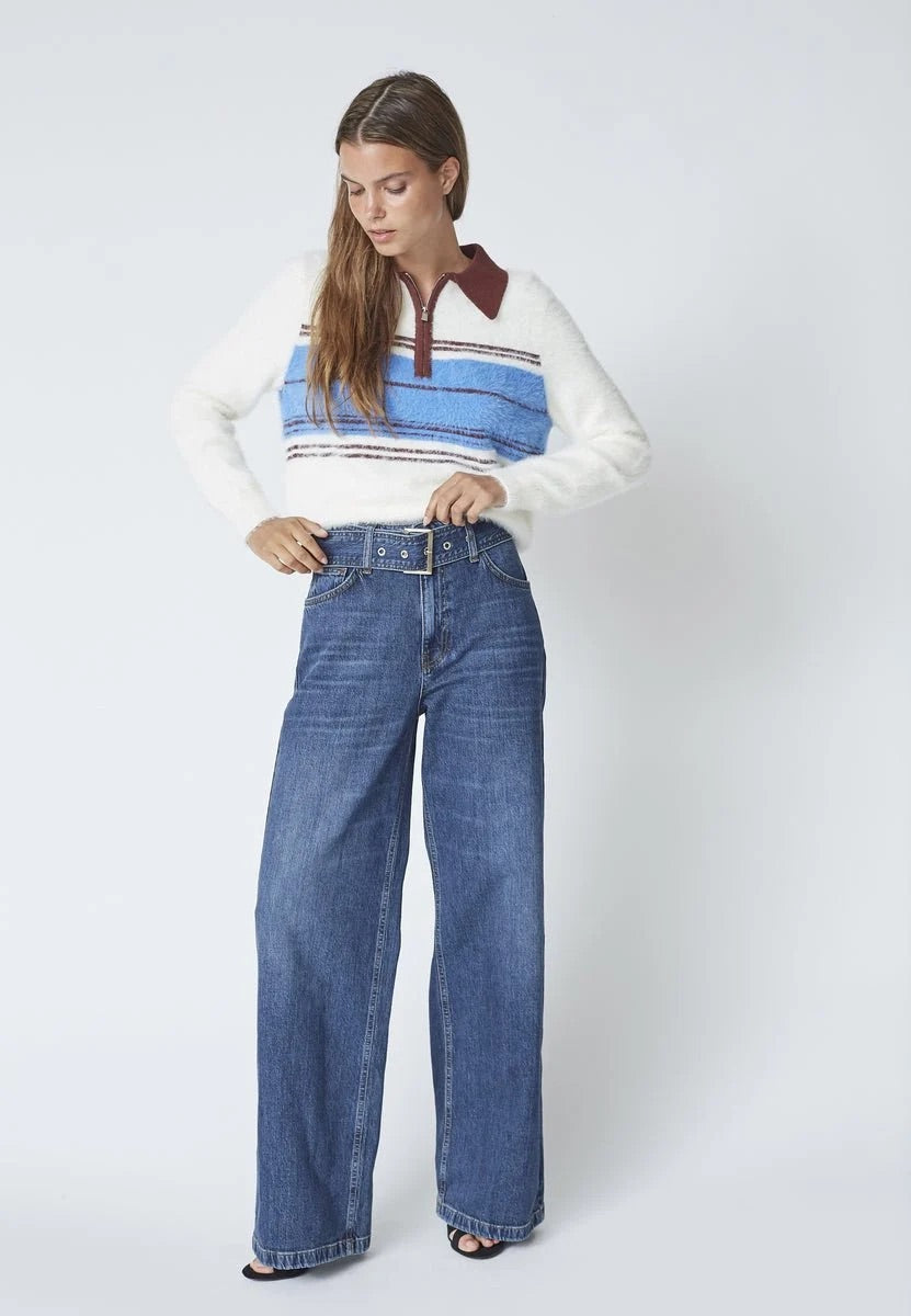 Co'couture Rumi CC jeans met riem en wijde pijpen – donkere denim