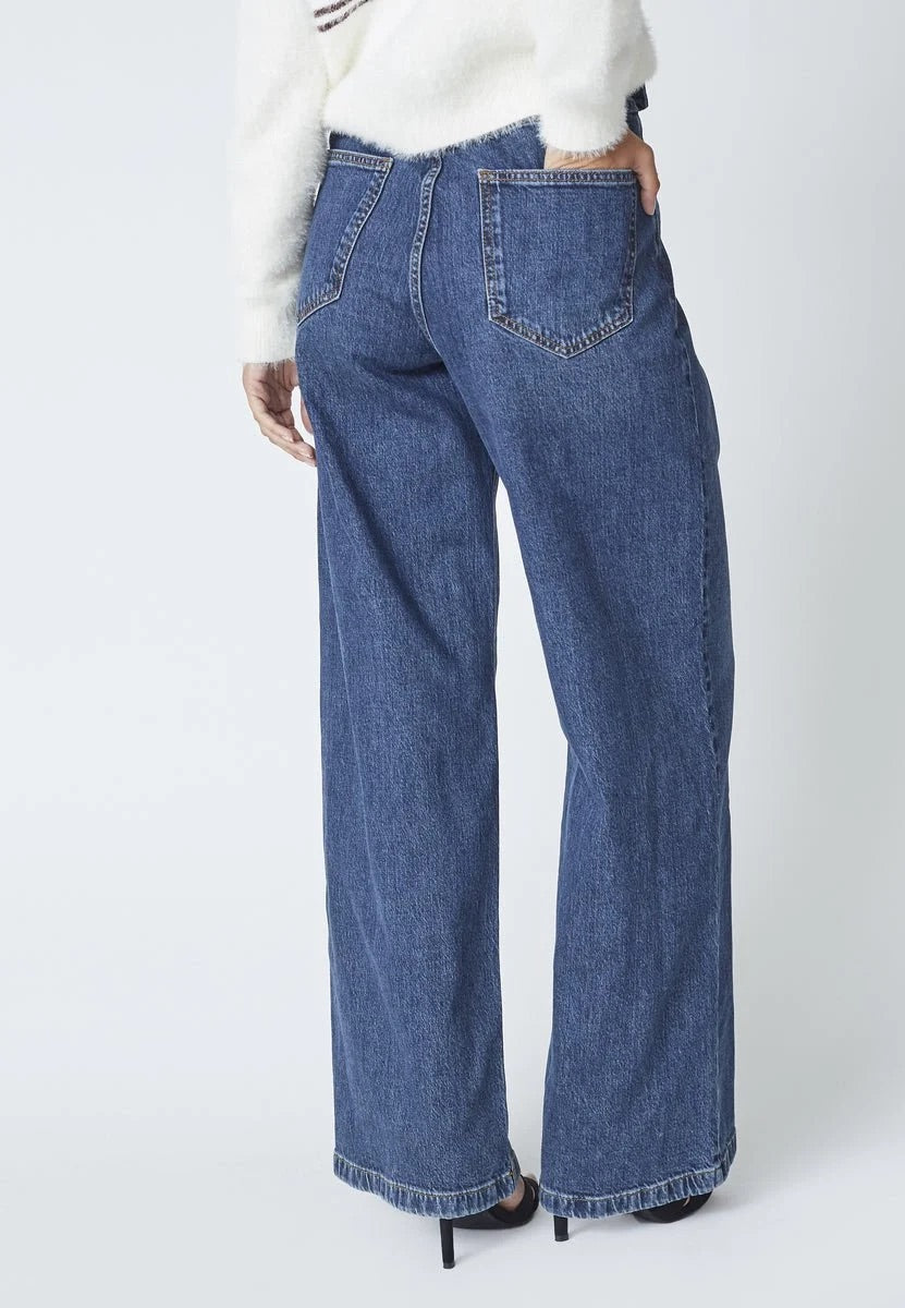 Co'couture Rumi CC jeans met riem en wijde pijpen – donkere denim