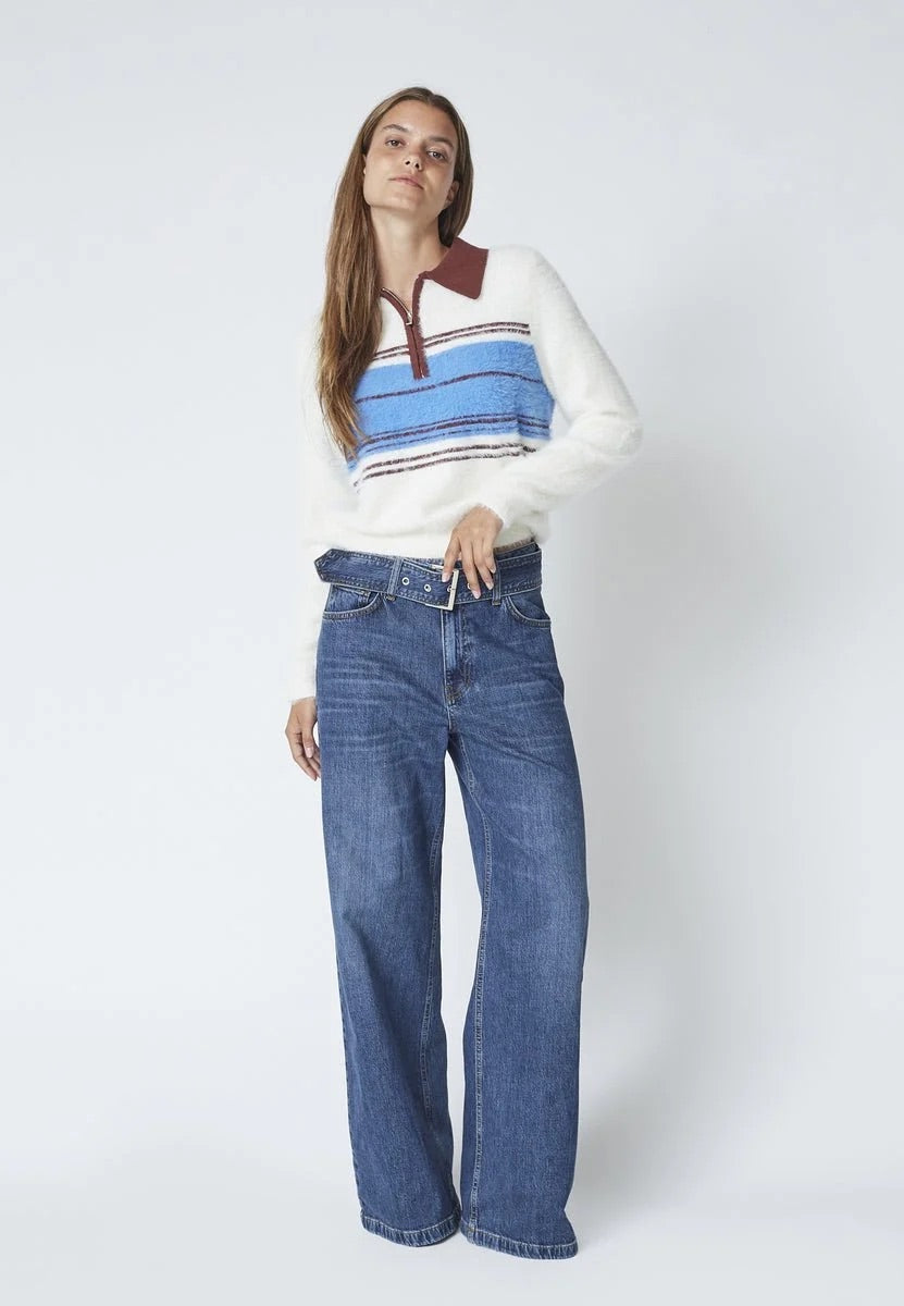 Co'couture Rumi CC jeans met riem en wijde pijpen – donkere denim