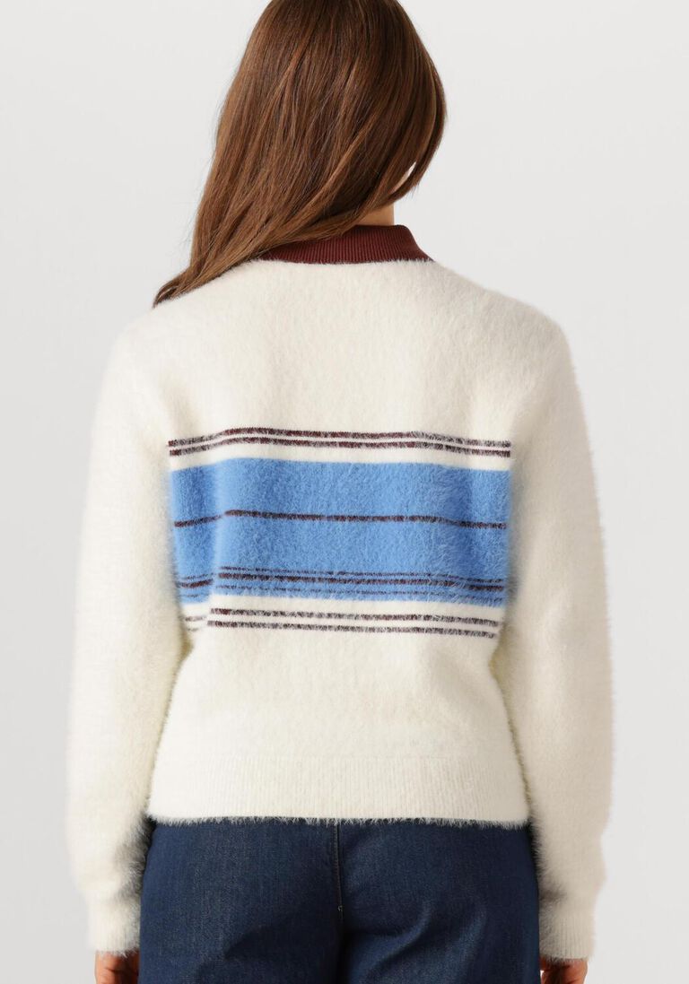 Co'couture Tory gestreepte trui met rits aan de hals – ecru