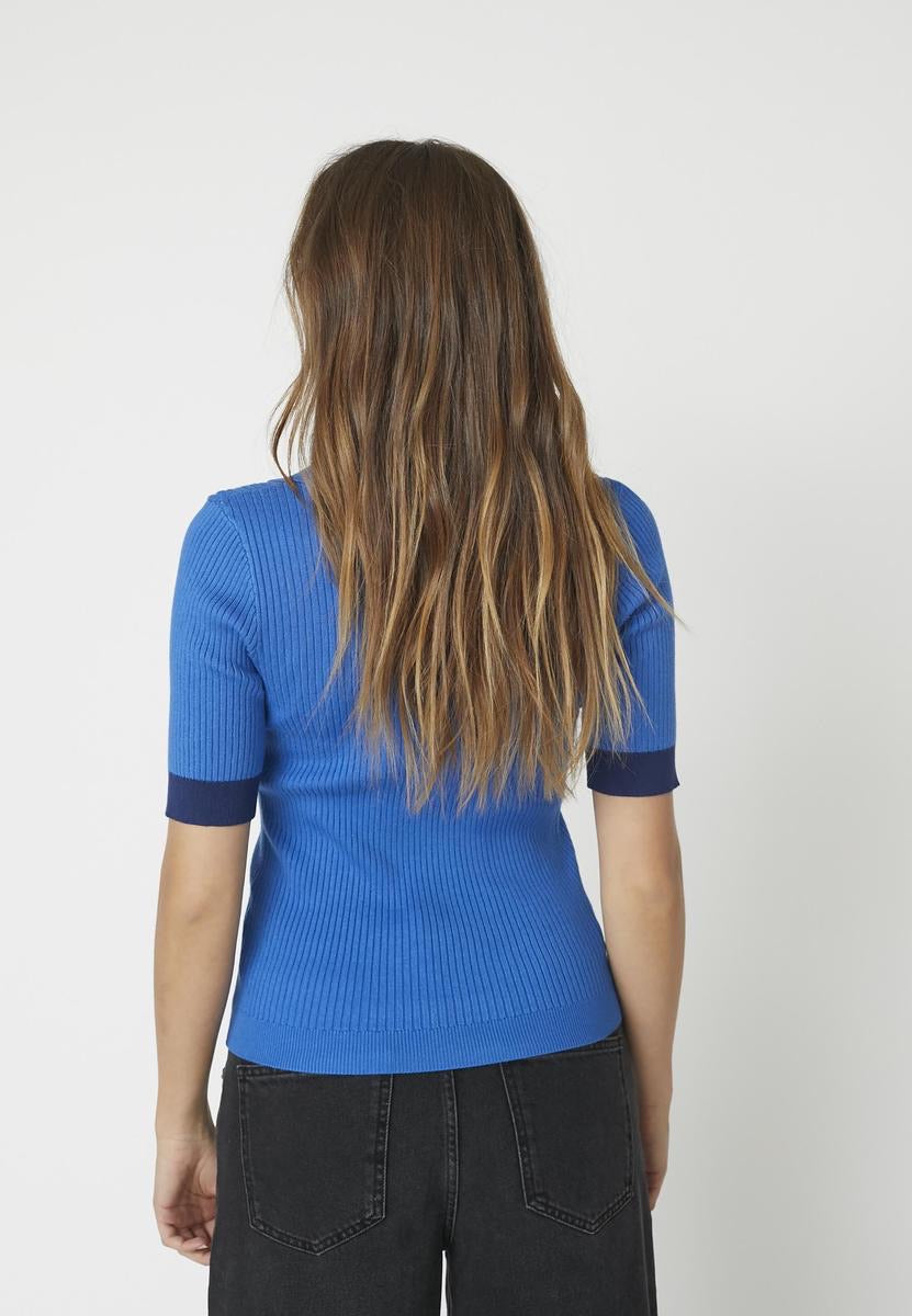Co'couture Bonny CC gebreide polotop met korte mouwen – blauw