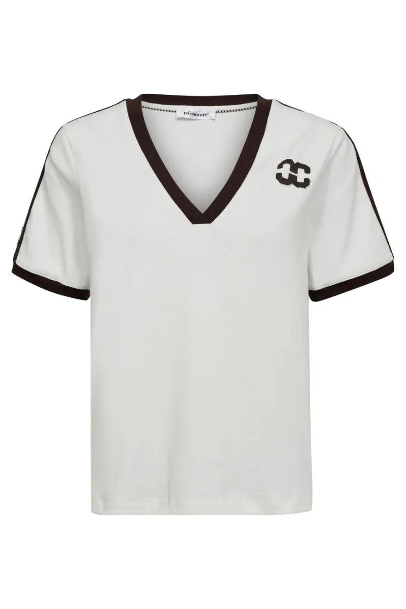 Co'couture Edge CC gestreept T-shirt met V-hals – gebroken wit