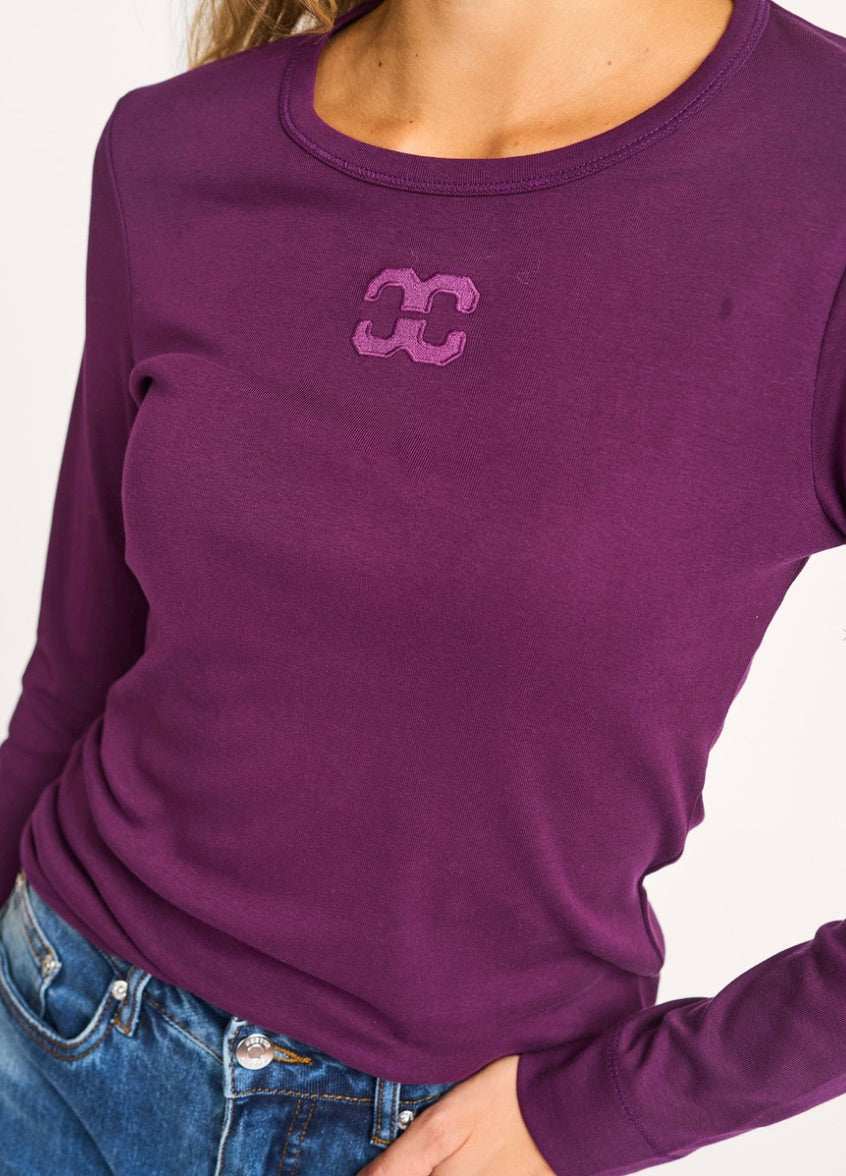 Co'couture Granny top van biologisch katoen met lange mouwen – diep pruimpaars
