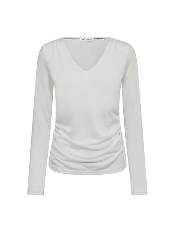 Co'couture Camilla CC blouse met lange mouwen en V-hals – gebroken wit