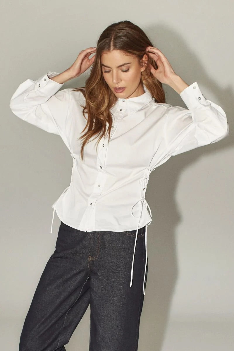 Co'couture Poppy overhemd met broderie en strik