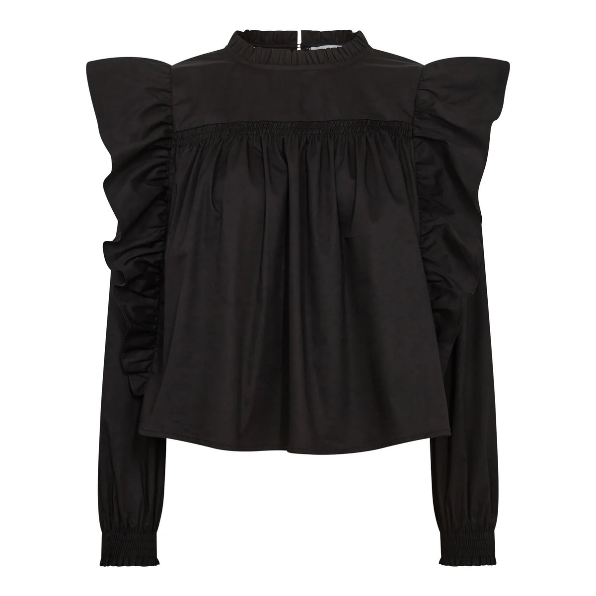 Co'couture blouse van knisperend katoen met ruches – zwart