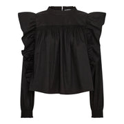 Co'couture blouse van knisperend katoen met ruches – zwart
