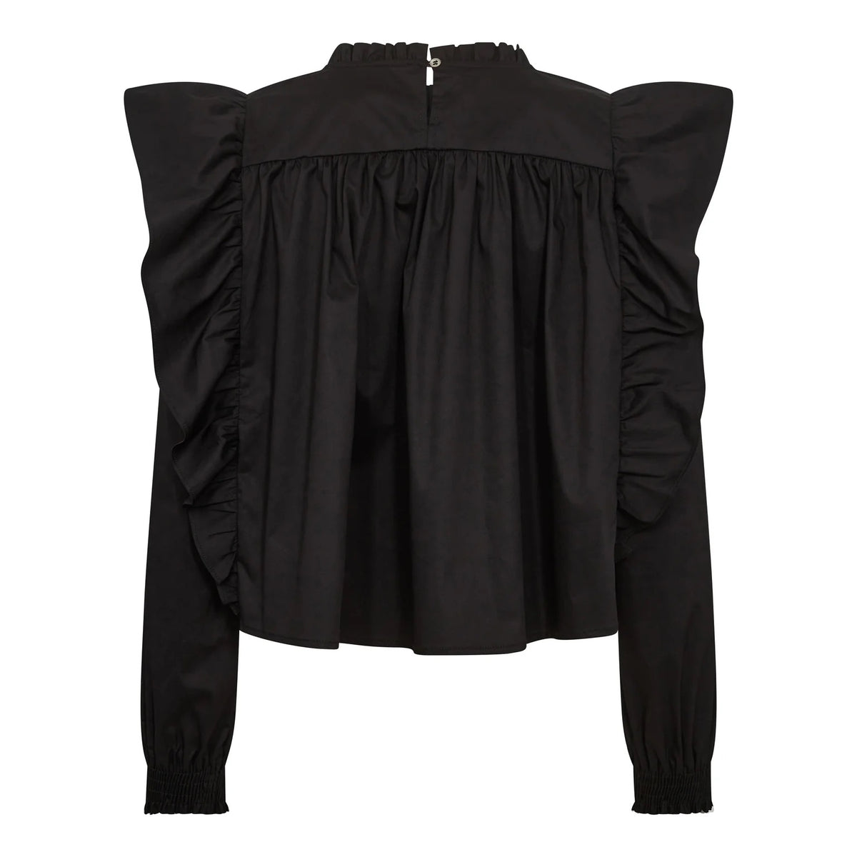 Co'couture blouse van knisperend katoen met ruches – zwart