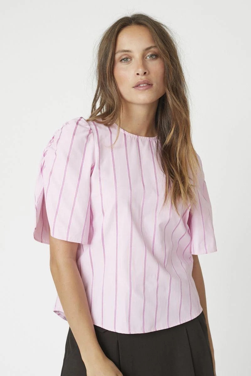 Co'couture Rosalina CC gestreepte blouse met korte mouwen – zachtroze
