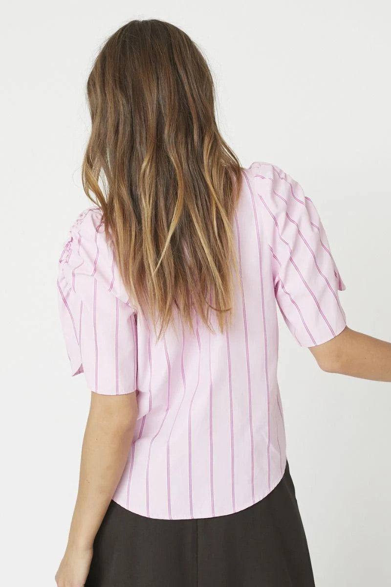 Co'couture Rosalina CC gestreepte blouse met korte mouwen – zachtroze