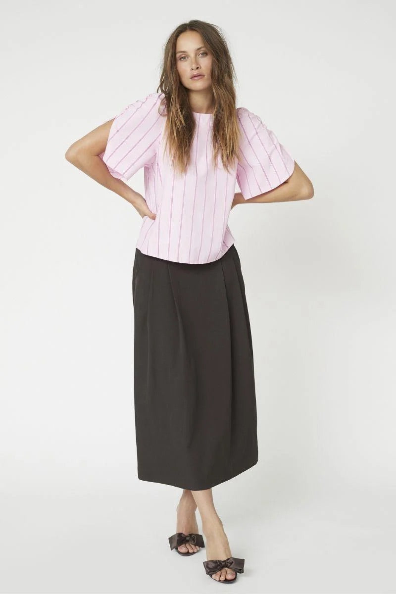 Co'couture Rosalina CC gestreepte blouse met korte mouwen – zachtroze