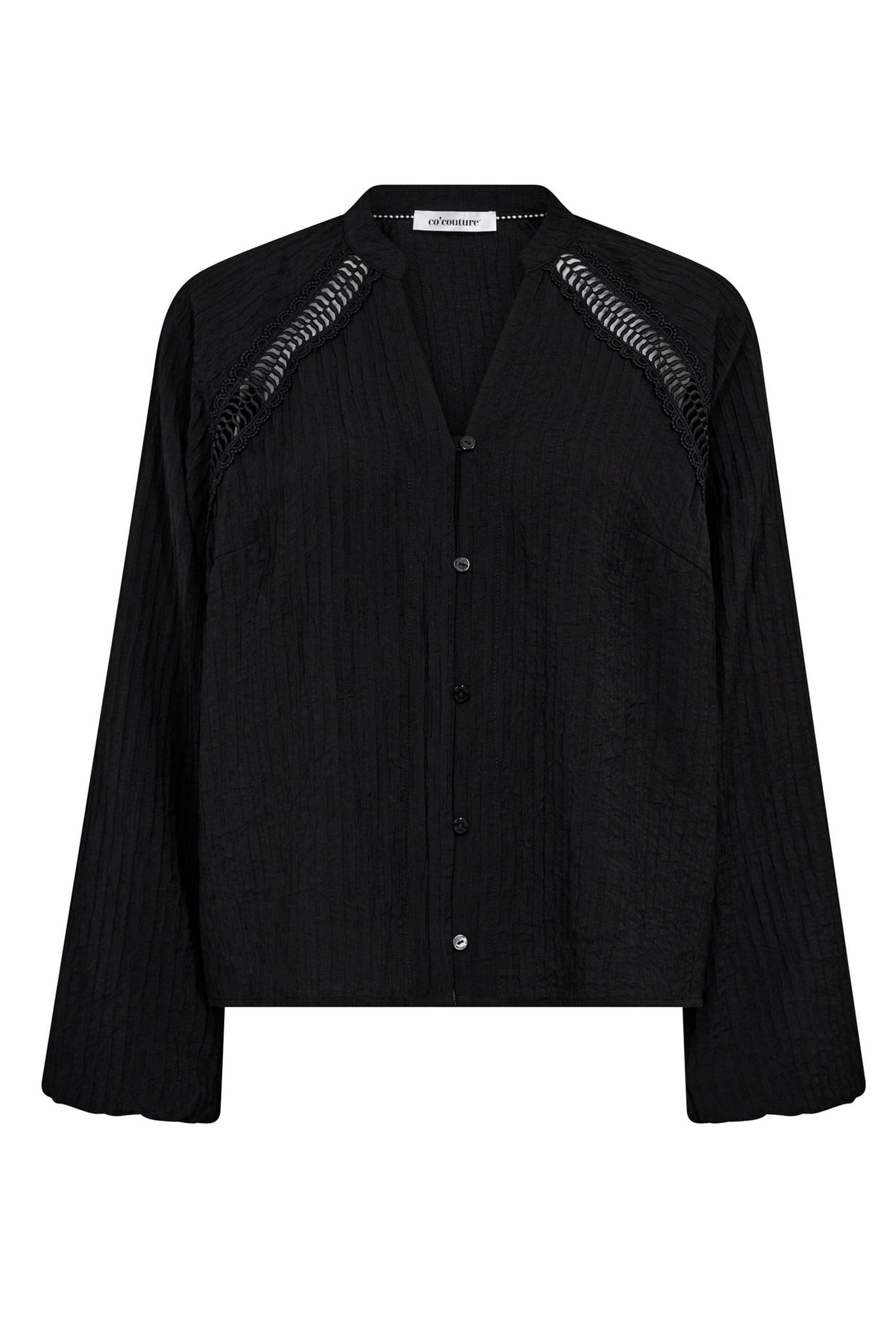 Co'couture Shina CC kanten overhemd met V-hals – zwart