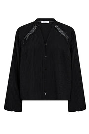 Co'couture Shina CC kanten overhemd met V-hals – zwart