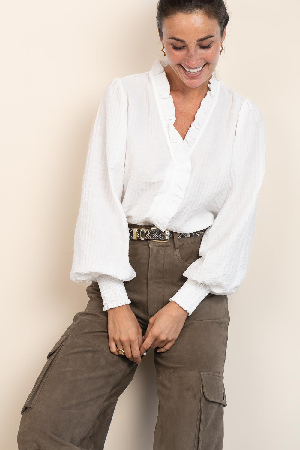 Co'couture Shina CC viscoseblouse met ruches – naturel