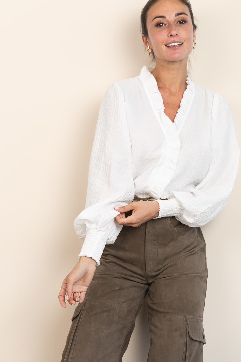 Co'couture Shina CC viscoseblouse met ruches – naturel